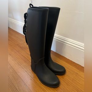 Coach Womens Matte Black Tristee fleece lined rain boots size 5 US 35 EU